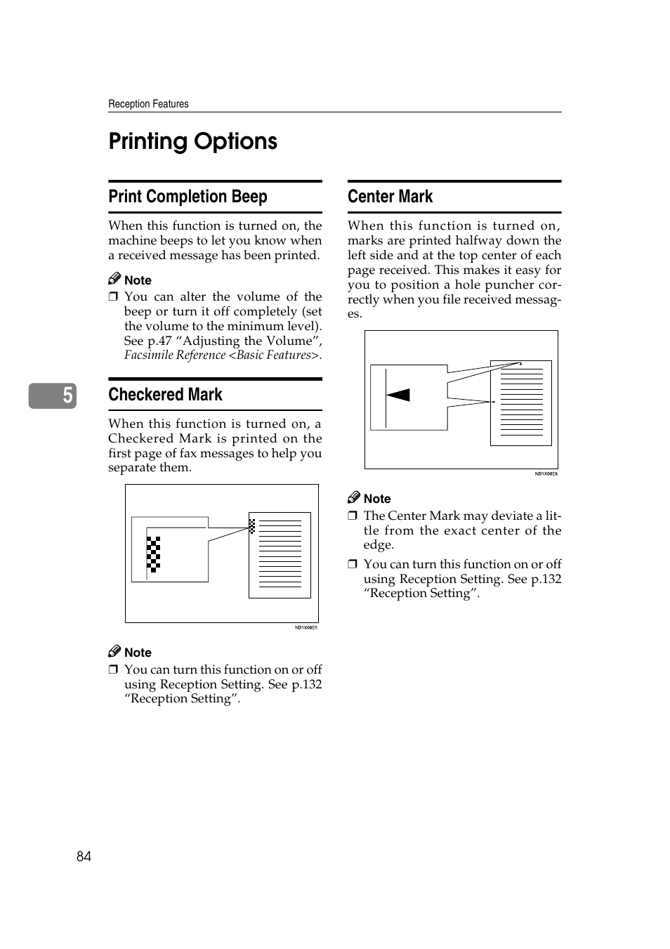 5printing options, Print completion beep, Checkered mark | Center mark | Microsoft 2045 User Manual | Page 96 / 106