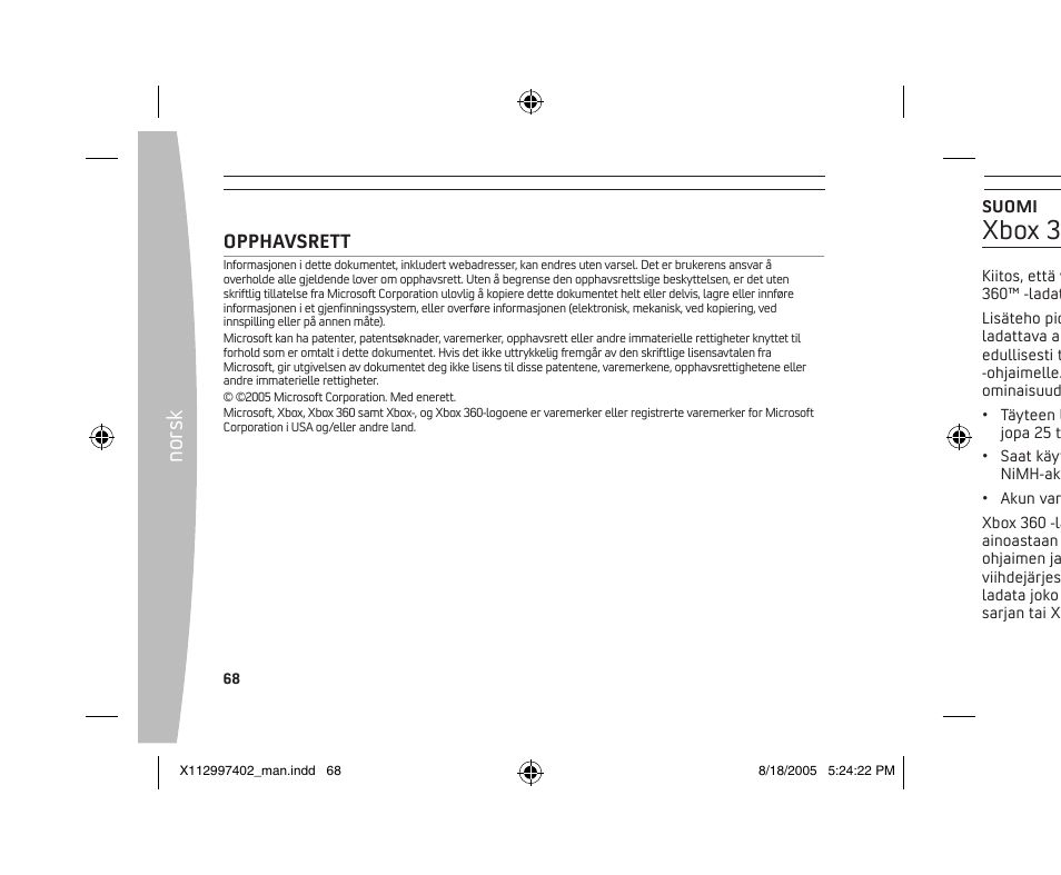 Xbox 360 -ladattava akku, No rs k | Microsoft X11-29974-02 User Manual | Page 68 / 76