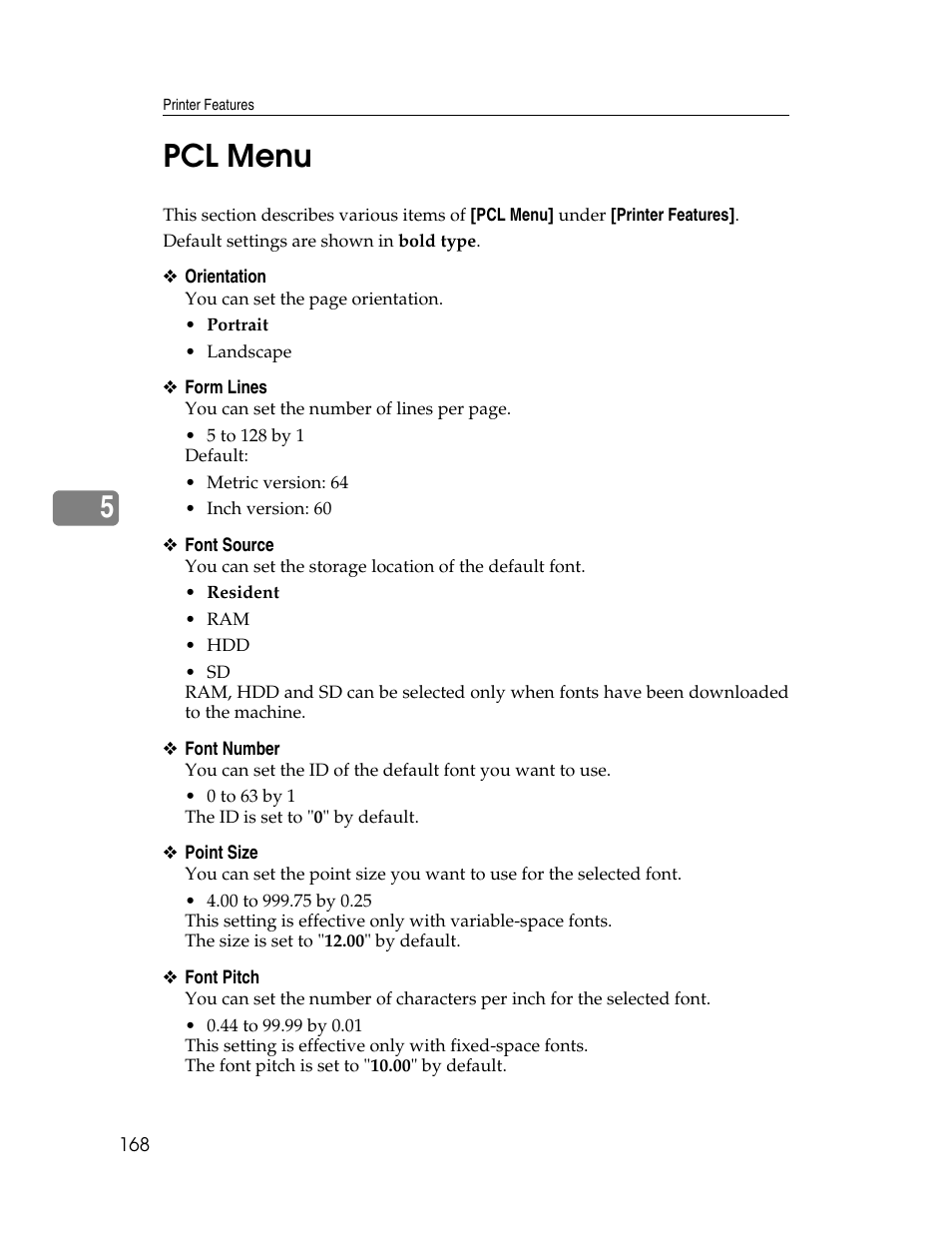 Pcl menu, 5pcl menu | Microsoft PRO 906EX User Manual | Page 176 / 298