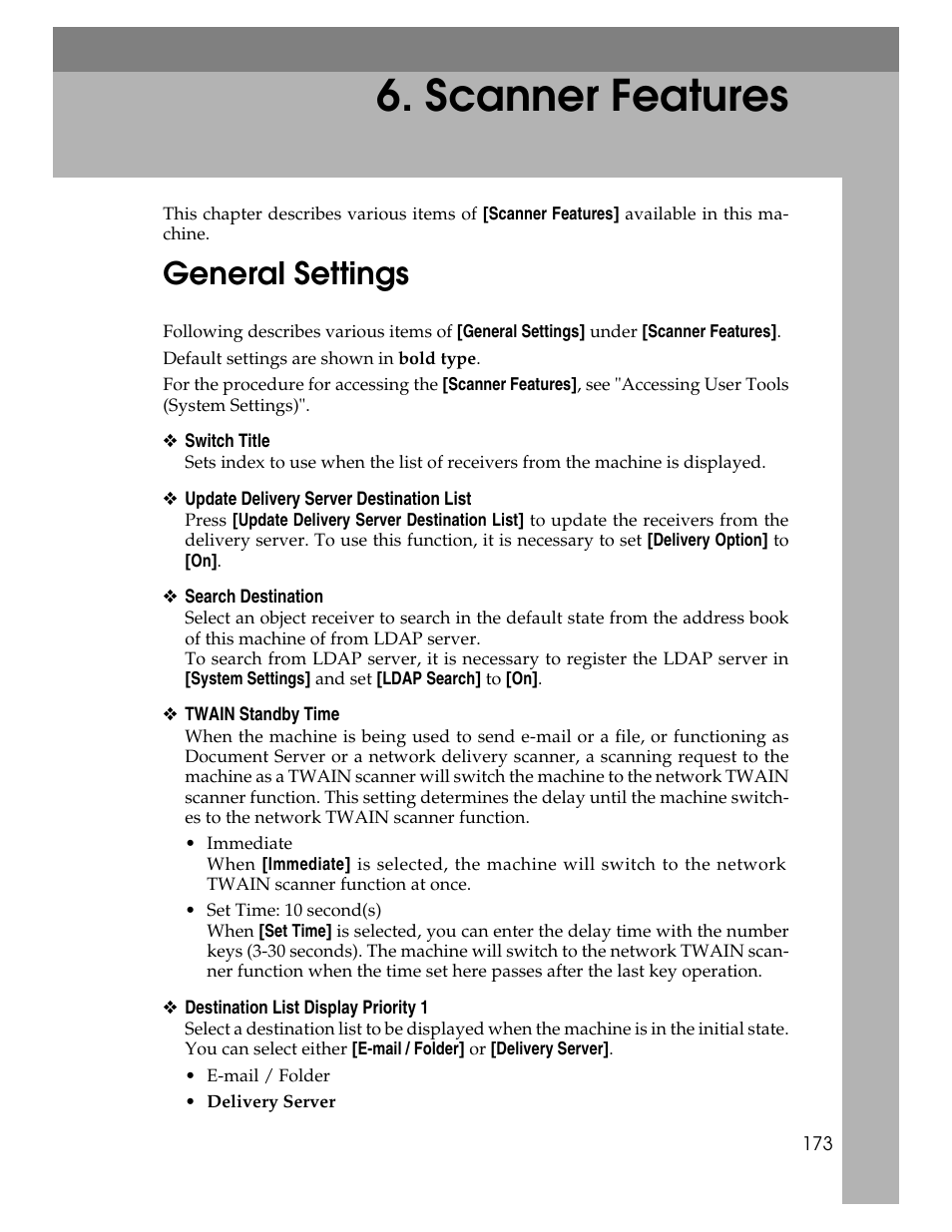 Scanner features, General settings, P.173 “scanner features | Microsoft PRO 906EX User Manual | Page 181 / 298