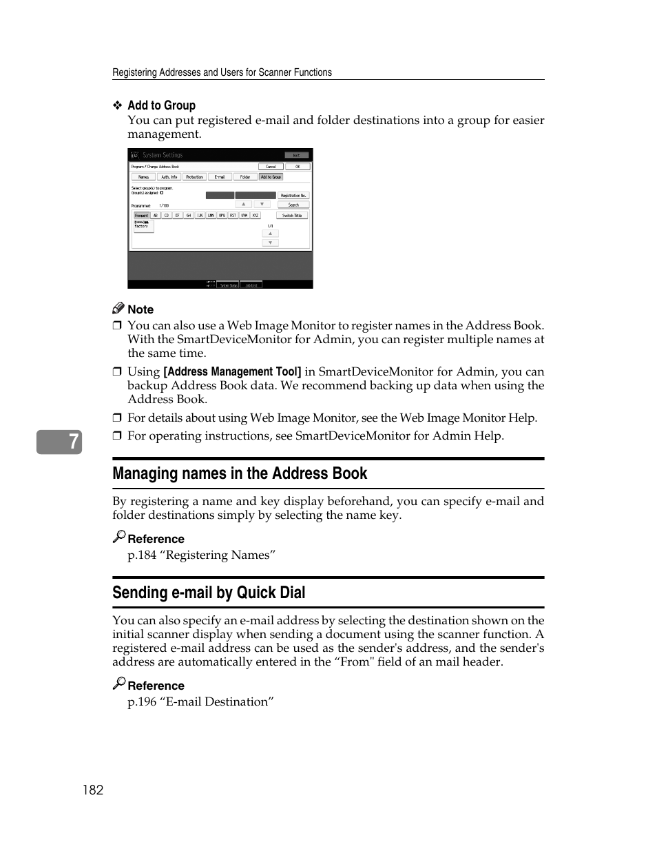 Managing names in the address book, Sending e-mail by quick dial | Microsoft PRO 906EX User Manual | Page 190 / 298