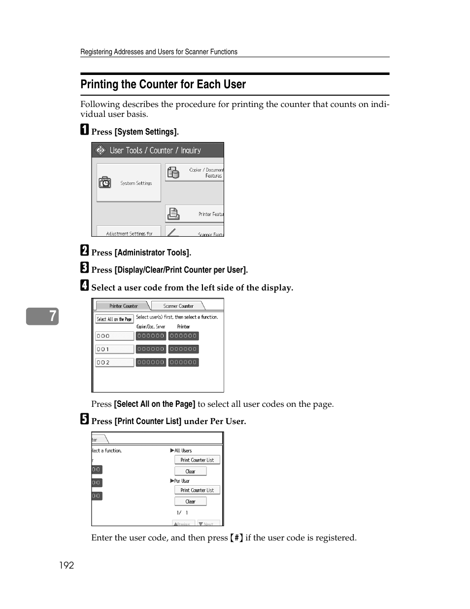 Printing the counter for each user | Microsoft PRO 906EX User Manual | Page 200 / 298