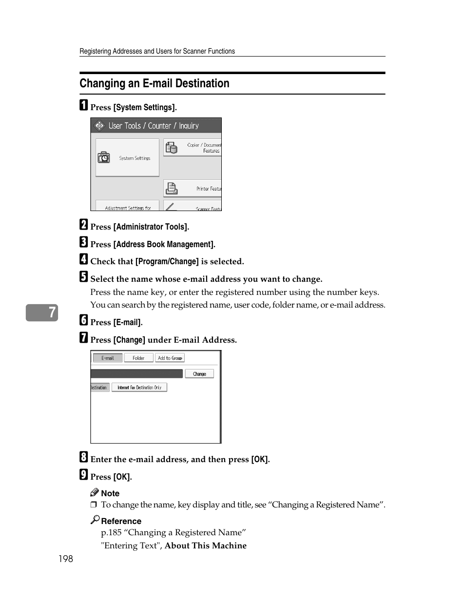Changing an e-mail destination | Microsoft PRO 906EX User Manual | Page 206 / 298