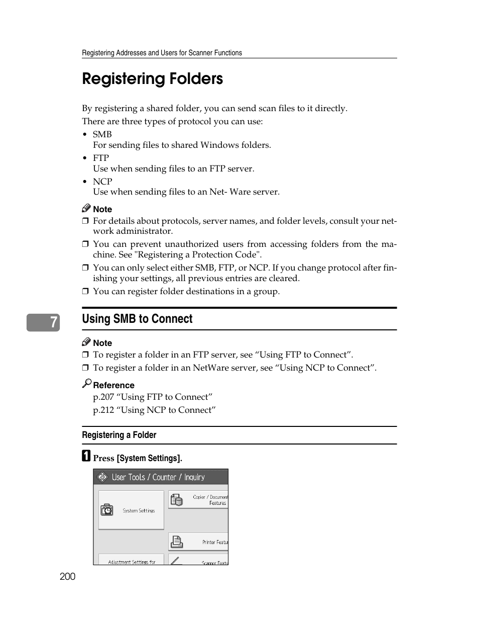 Registering folders, Using smb to connect, Registering a folder | 7registering folders | Microsoft PRO 906EX User Manual | Page 208 / 298