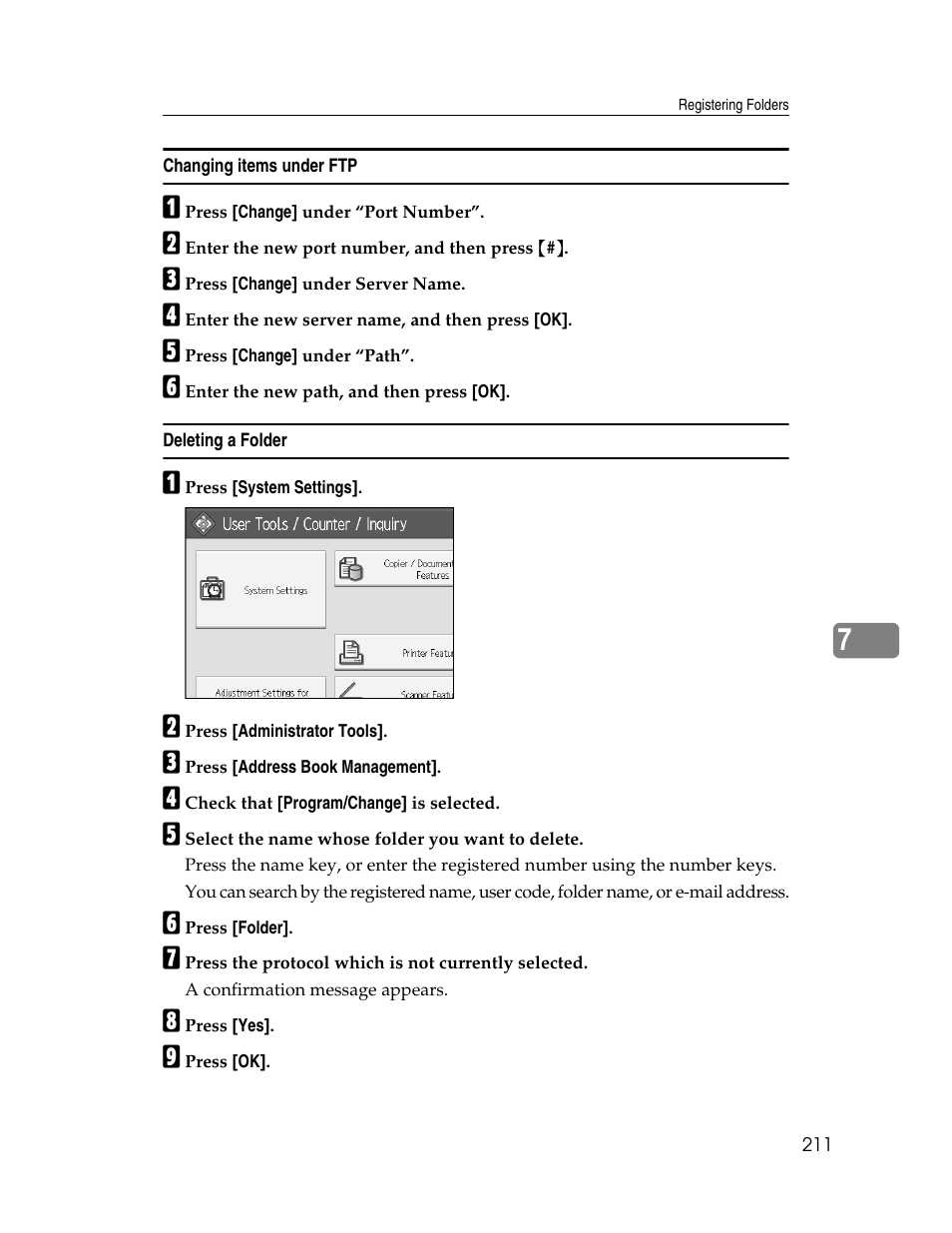 Changing items under ftp, Deleting a folder | Microsoft PRO 906EX User Manual | Page 219 / 298