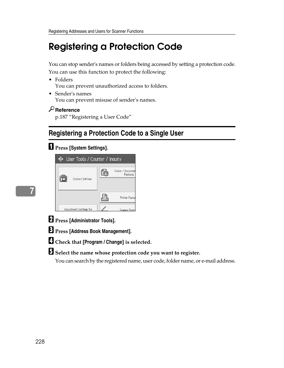 Registering a protection code, Registering a protection code to a single user, 7registering a protection code | Microsoft PRO 906EX User Manual | Page 236 / 298
