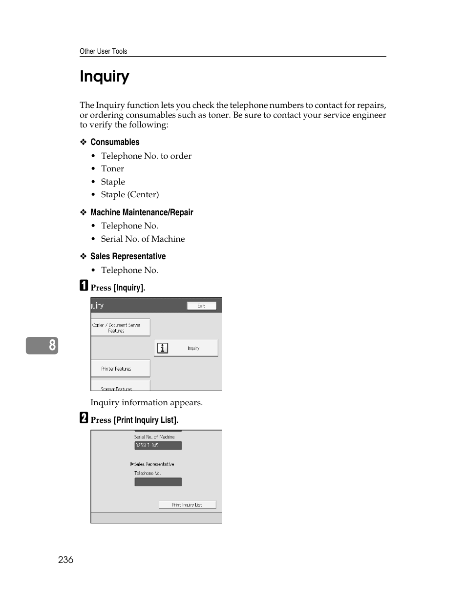 Inquiry, 8inquiry | Microsoft PRO 906EX User Manual | Page 244 / 298