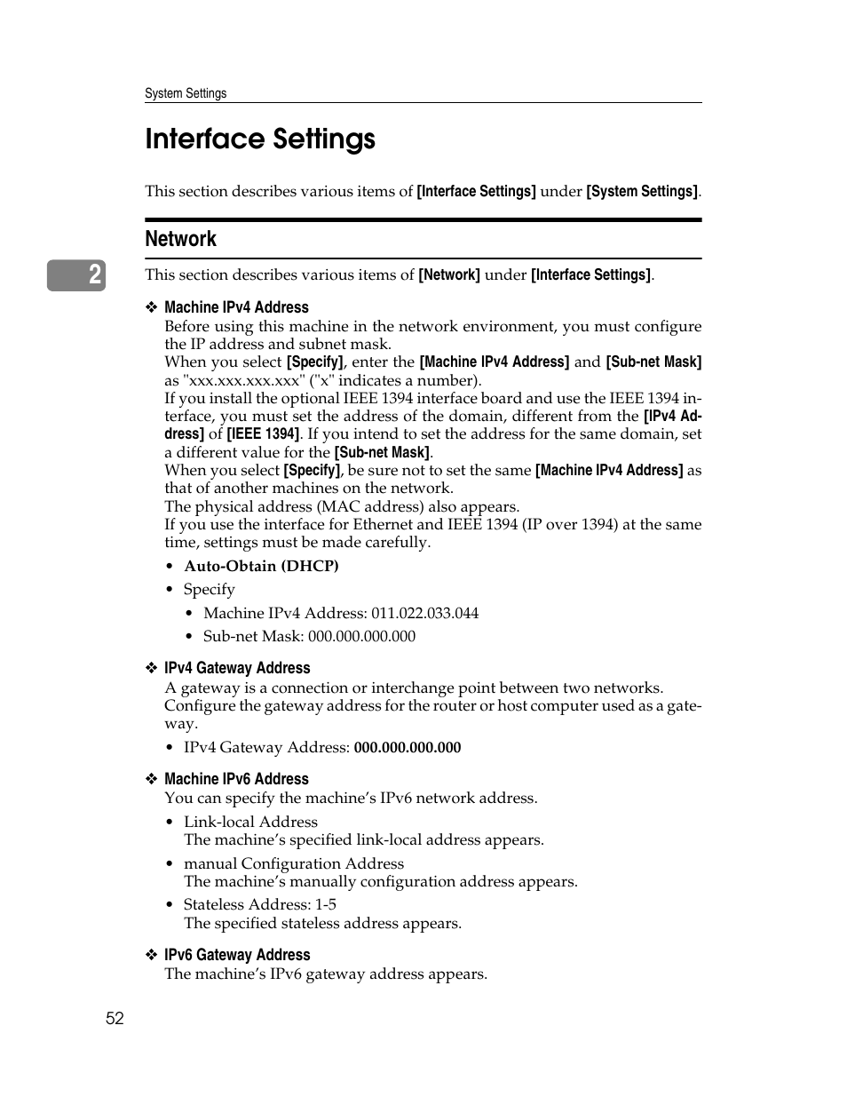 Interface settings, Network, P.52 “interface settings | 2interface settings | Microsoft PRO 906EX User Manual | Page 60 / 298