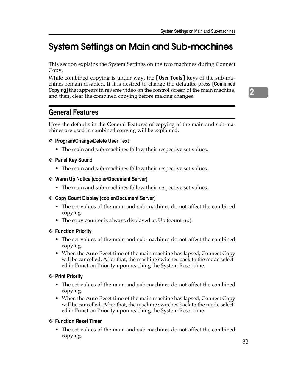 System settings on main and sub-machines, General features, 2system settings on main and sub-machines | Microsoft PRO 906EX User Manual | Page 91 / 298