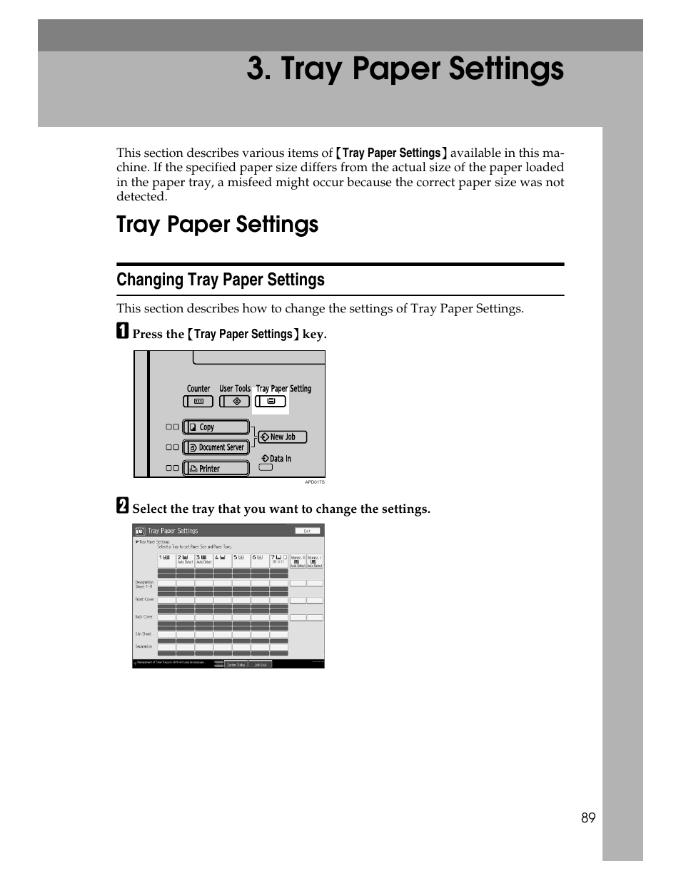 Tray paper settings, Changing tray paper settings | Microsoft PRO 906EX User Manual | Page 97 / 298