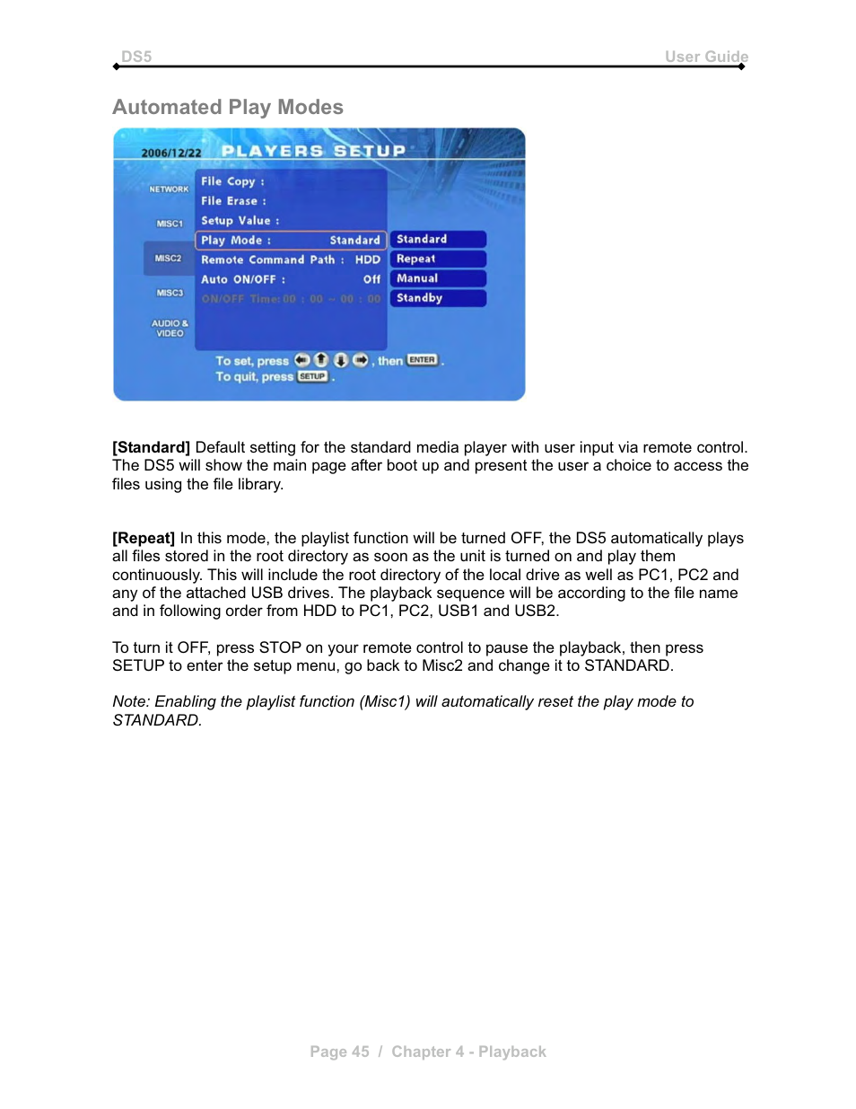 Automated play modes | Microsoft DS5 User Manual | Page 47 / 62