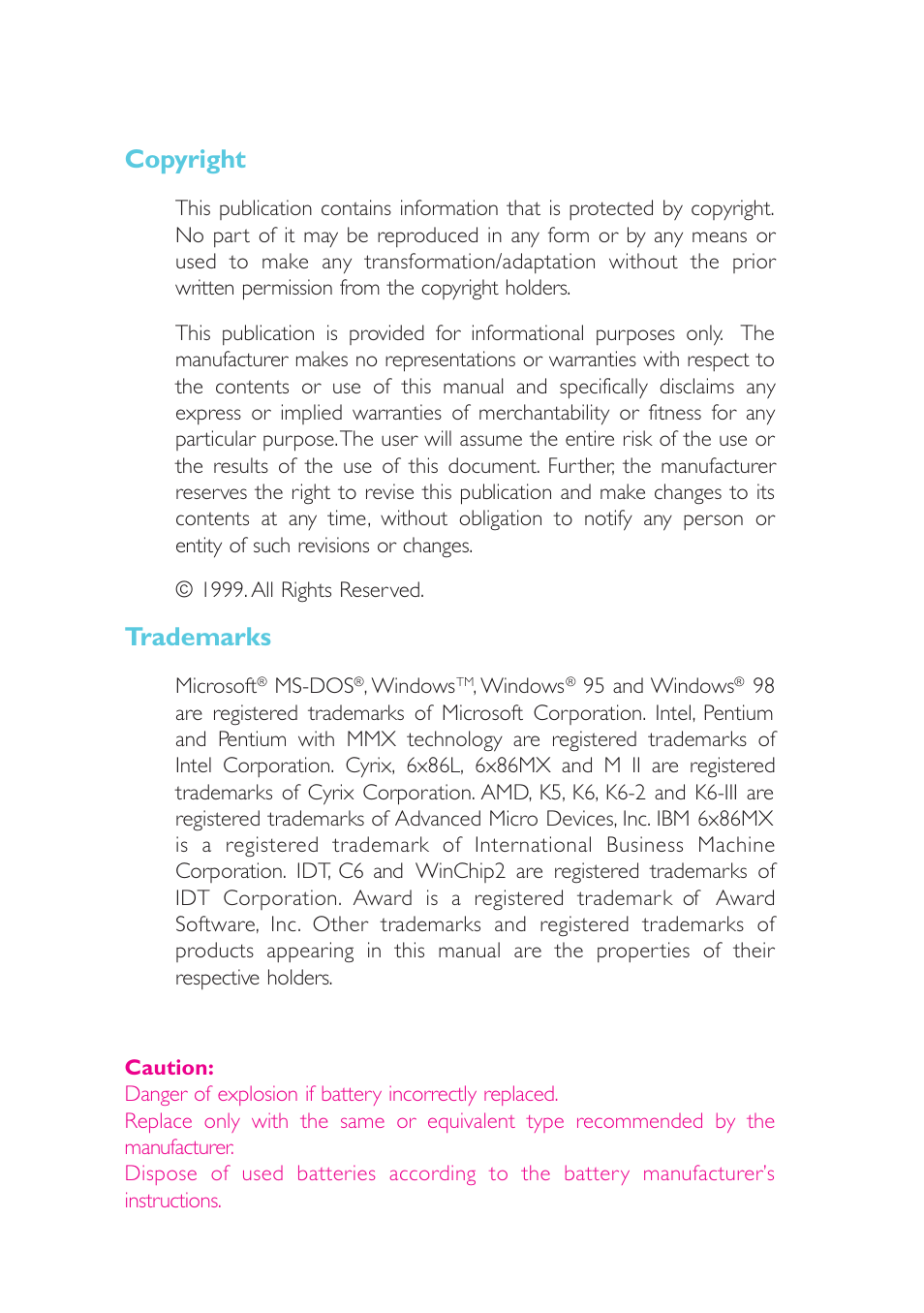 Copyright, Trademarks | Microsoft G7VP2 User Manual | Page 2 / 70