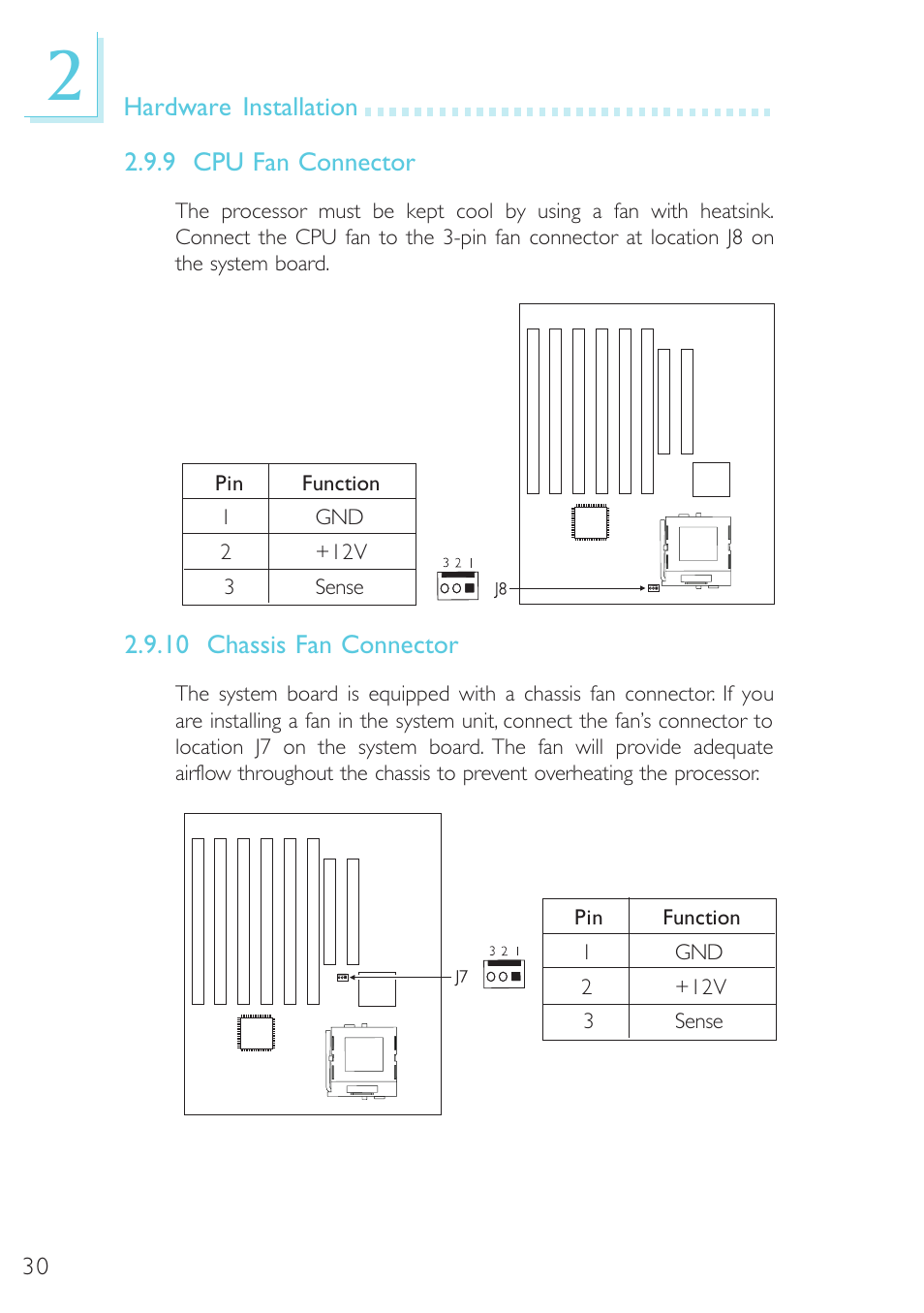 Cpu fan connector, Chassis fan connector | Microsoft G7VP2 User Manual | Page 30 / 70