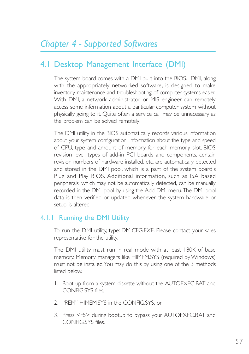 Supported softwares, Desktop management interface (dmi), Chapter 4 - supported softwares | 1 desktop management interface, 1 desktop management interface (dmi) | Microsoft G7VP2 User Manual | Page 57 / 70