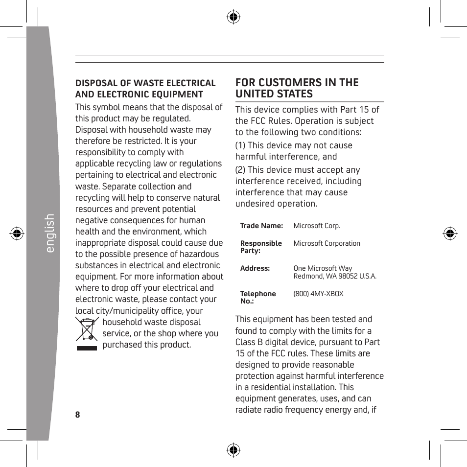 English, For customers in the united states | Microsoft X13-68046-02 User Manual | Page 8 / 28