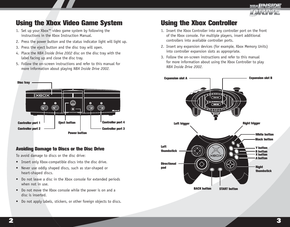 Using the xbox controller, Using the xbox video game system, Avoiding damage to discs or the disc drive | Microsoft X08-40995 User Manual | Page 3 / 16