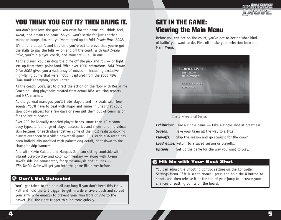 Get in the game: viewing the main menu, You think you got it? then bring it | Microsoft X08-40995 User Manual | Page 4 / 16