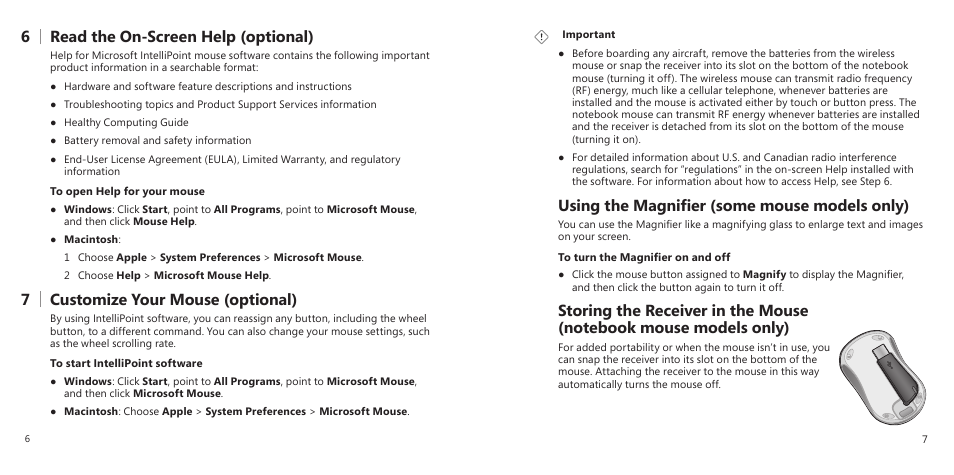 6 read the on-screen help (optional), 7 customize your mouse (optional), Using the magniﬁer (some mouse models only) | Microsoft X11-27312 User Manual | Page 5 / 8