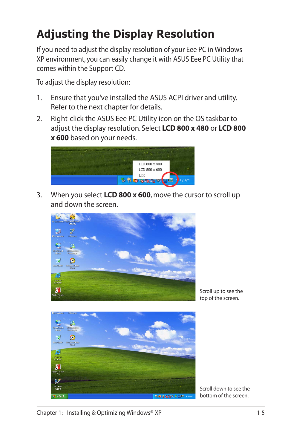 Adjusting the display resolution | Asus Eee PC 2G/Linux User Manual | Page 9 / 24