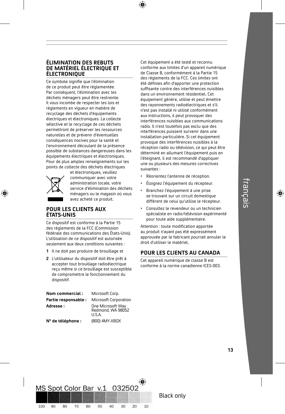 Fra nç ais, Black only | Microsoft ICES-003 User Manual | Page 14 / 26