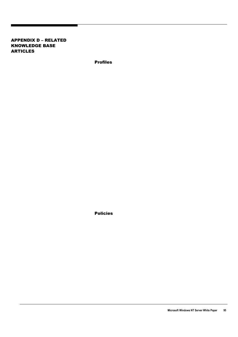 Profiles, Policies, Appendix d – related knowledge base articles | Microsoft Windows NT 4.0 User Manual | Page 103 / 104