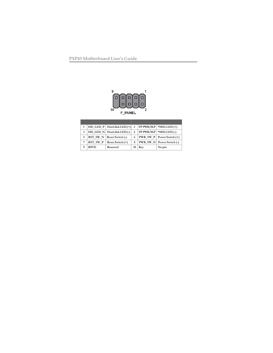 Installing the motherboard, Pxp43 motherboard user’s guide front panel header | Microsoft MOTHERBOARD USER'S GUIDE PXP43 User Manual | Page 26 / 46