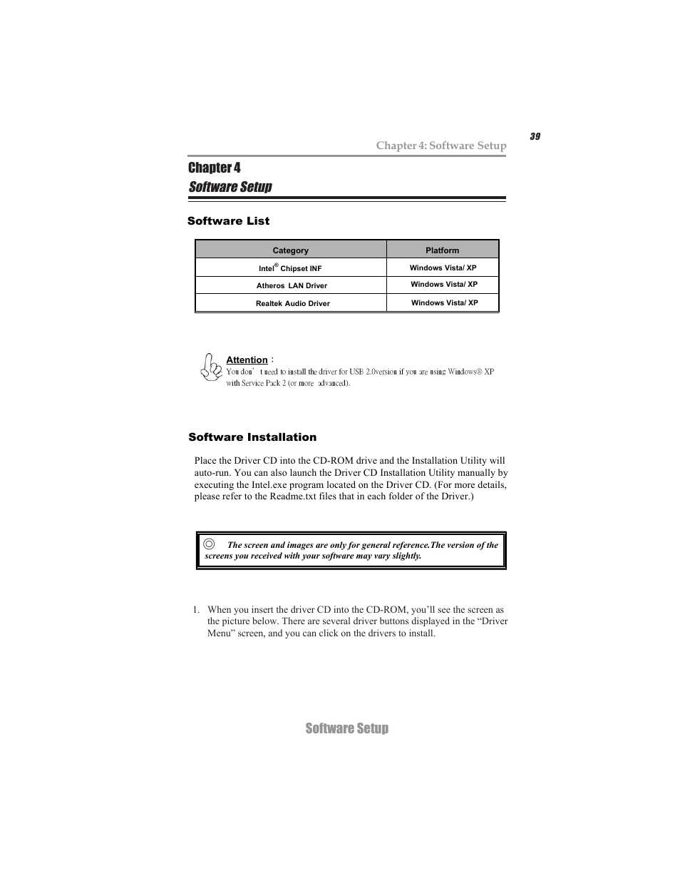 Software setup, Chapter 4 | Microsoft MOTHERBOARD USER'S GUIDE PXP43 User Manual | Page 43 / 46