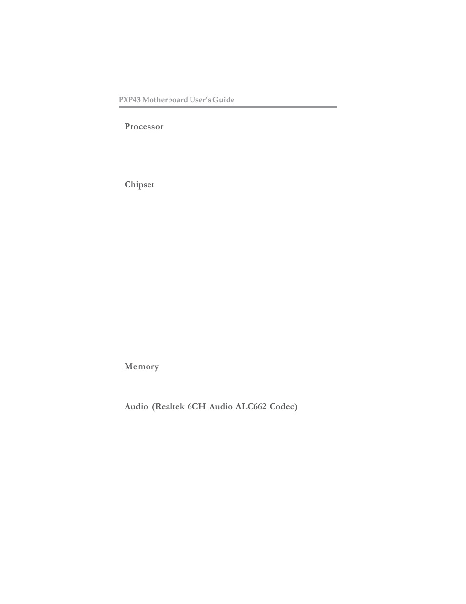 Introducing the motherboard, Feature processor chipset, Realtek 6ch audio alc662 codec) | Microsoft MOTHERBOARD USER'S GUIDE PXP43 User Manual | Page 6 / 46