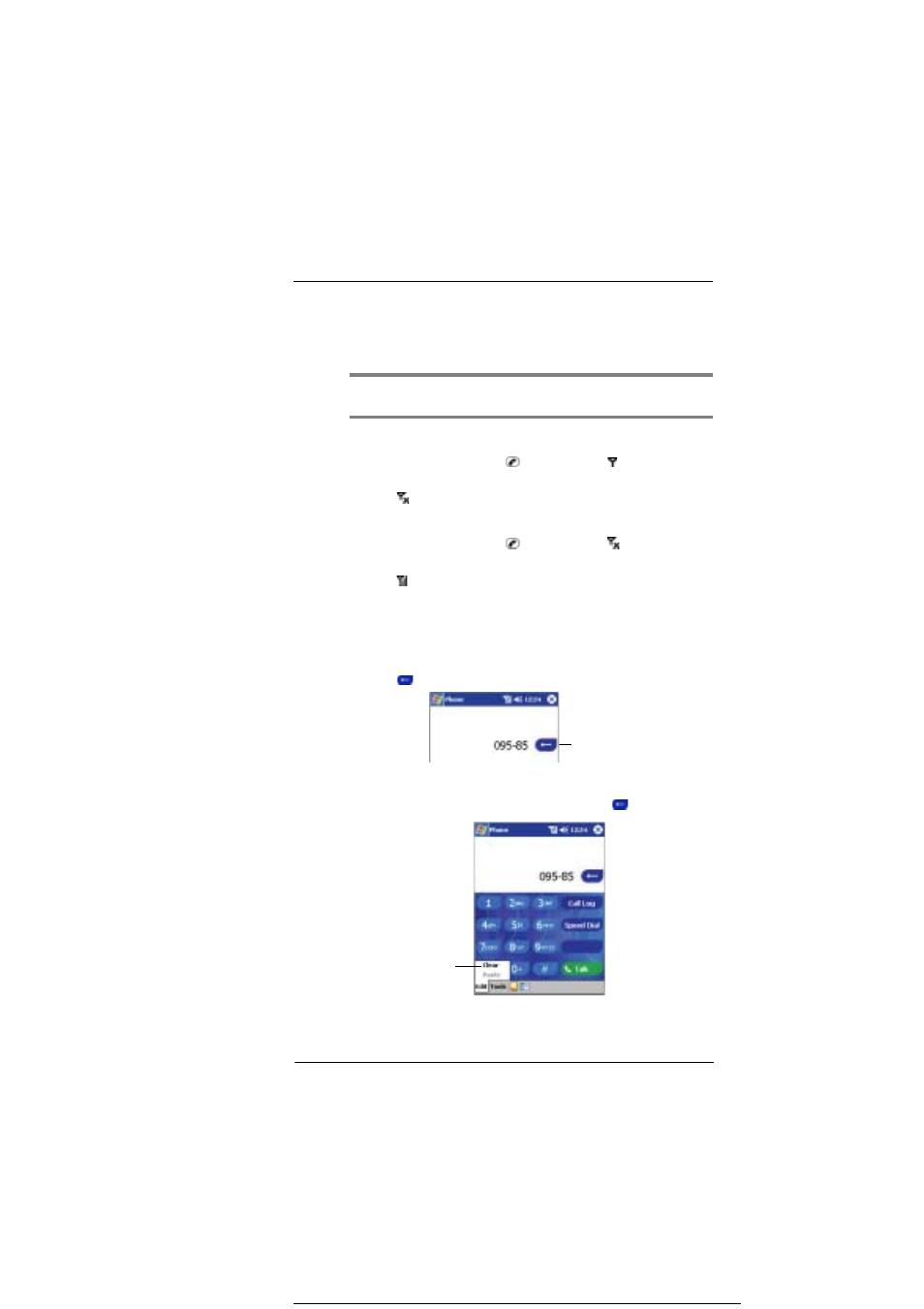 Turning the phone function on and off, Backspacing and deleting number input | Microsoft ET180 User Manual | Page 89 / 136