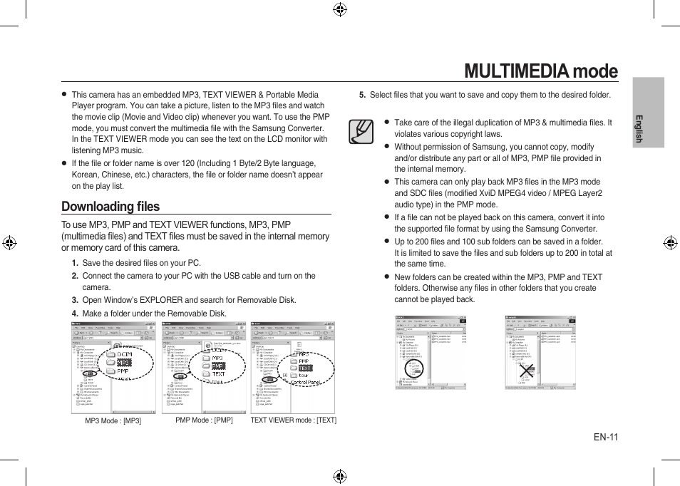 Multimedia mode, Downloading ﬁles | Samsung I100 User Manual | Page 11 / 56