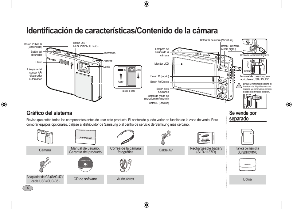 Gráﬁ co del sistema, Se vende por separado | Samsung I100 User Manual | Page 42 / 56