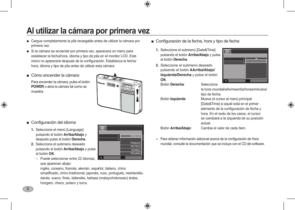 Al utilizar la cámara por primera vez | Samsung I100 User Manual | Page 44 / 56