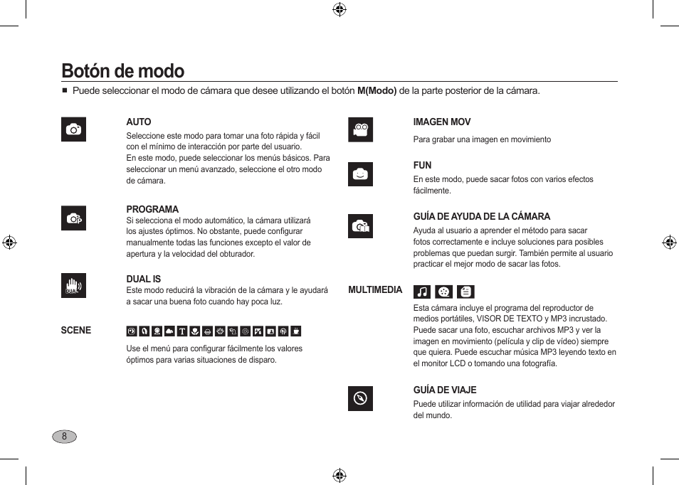 Botón de modo | Samsung I100 User Manual | Page 46 / 56