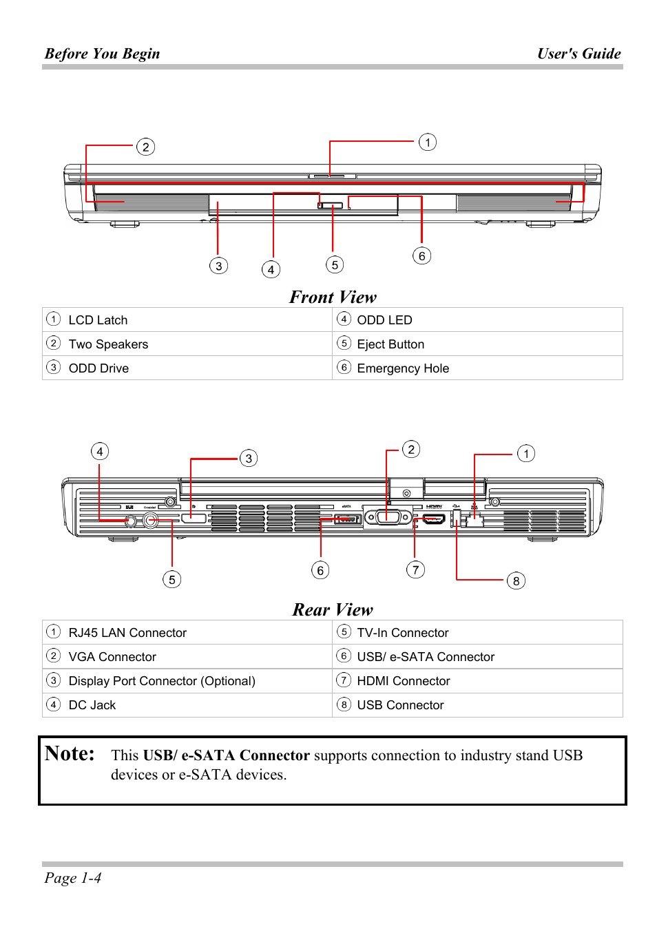 Front view, Rear view | Microsoft W840DI User Manual | Page 10 / 58