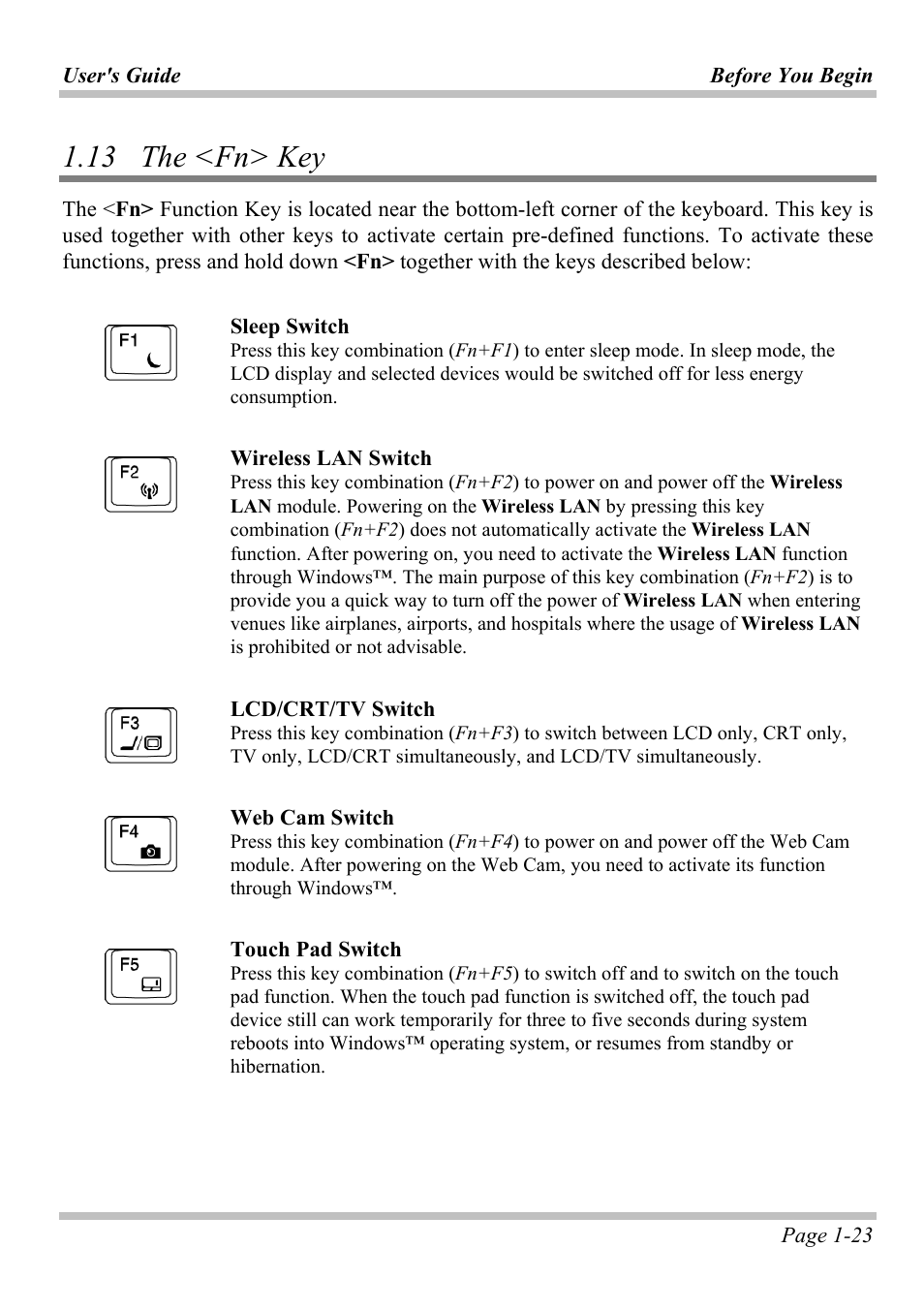 13 the <fn> key, 13 t | Microsoft W840DI User Manual | Page 29 / 58