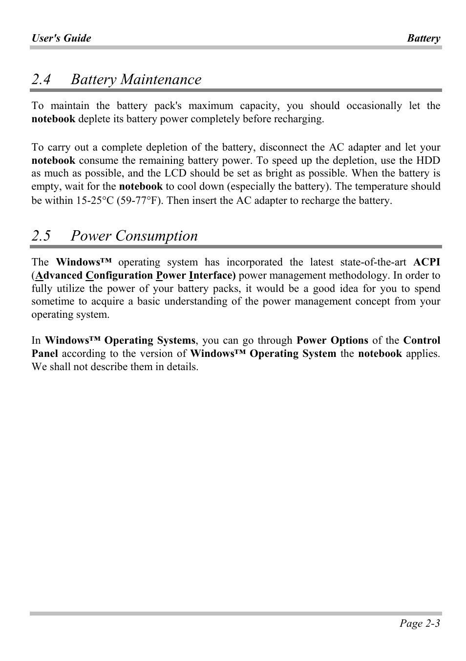 4 battery maintenance, 5 power consumption, Attery | Aintenance, Ower, Onsumption | Microsoft W840DI User Manual | Page 35 / 58