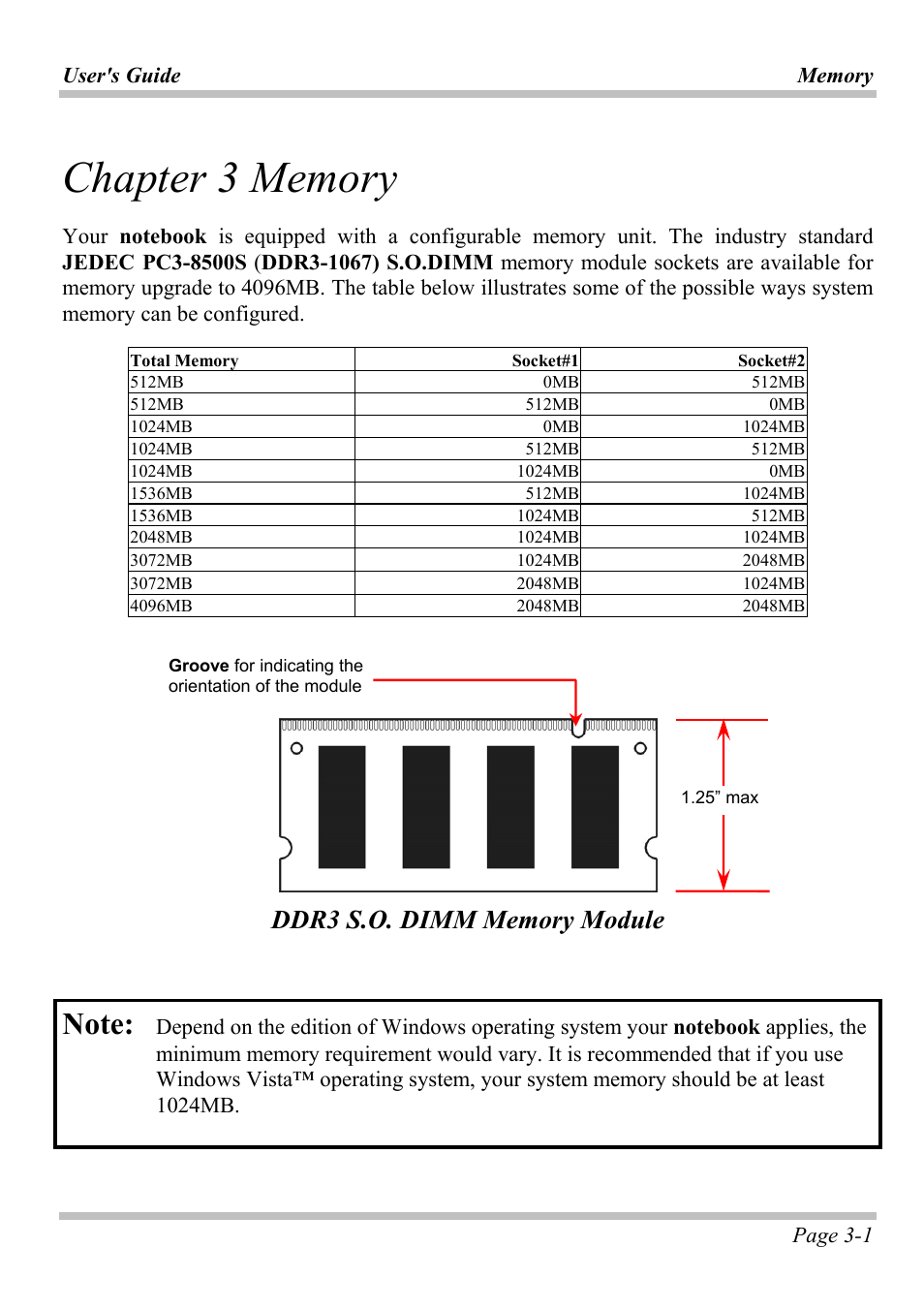 Chapter 3 memory, Chapter 3 memory -1 | Microsoft W840DI User Manual | Page 37 / 58