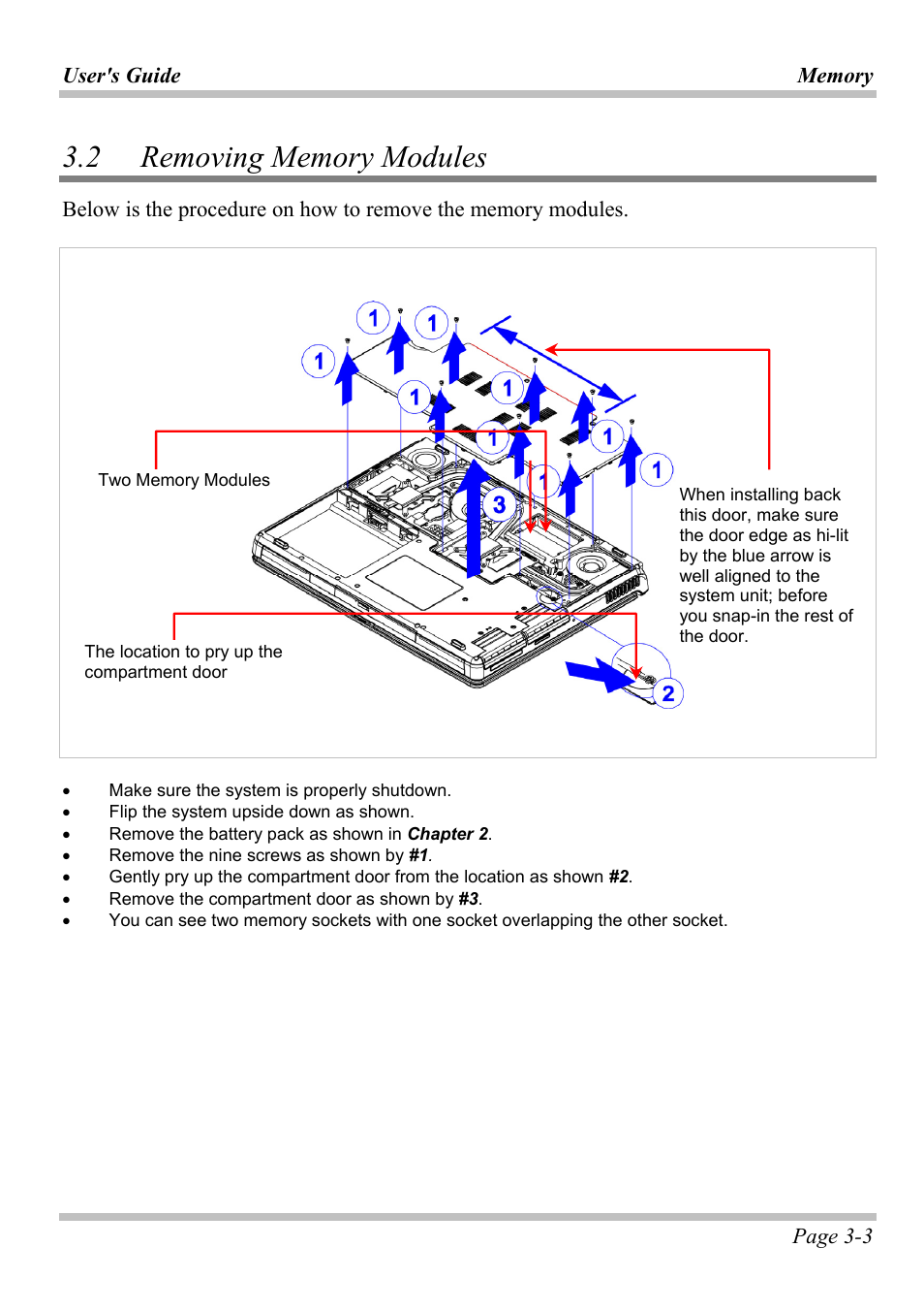 2 removing memory modules, Emoving, Emory | Odules | Microsoft W840DI User Manual | Page 39 / 58