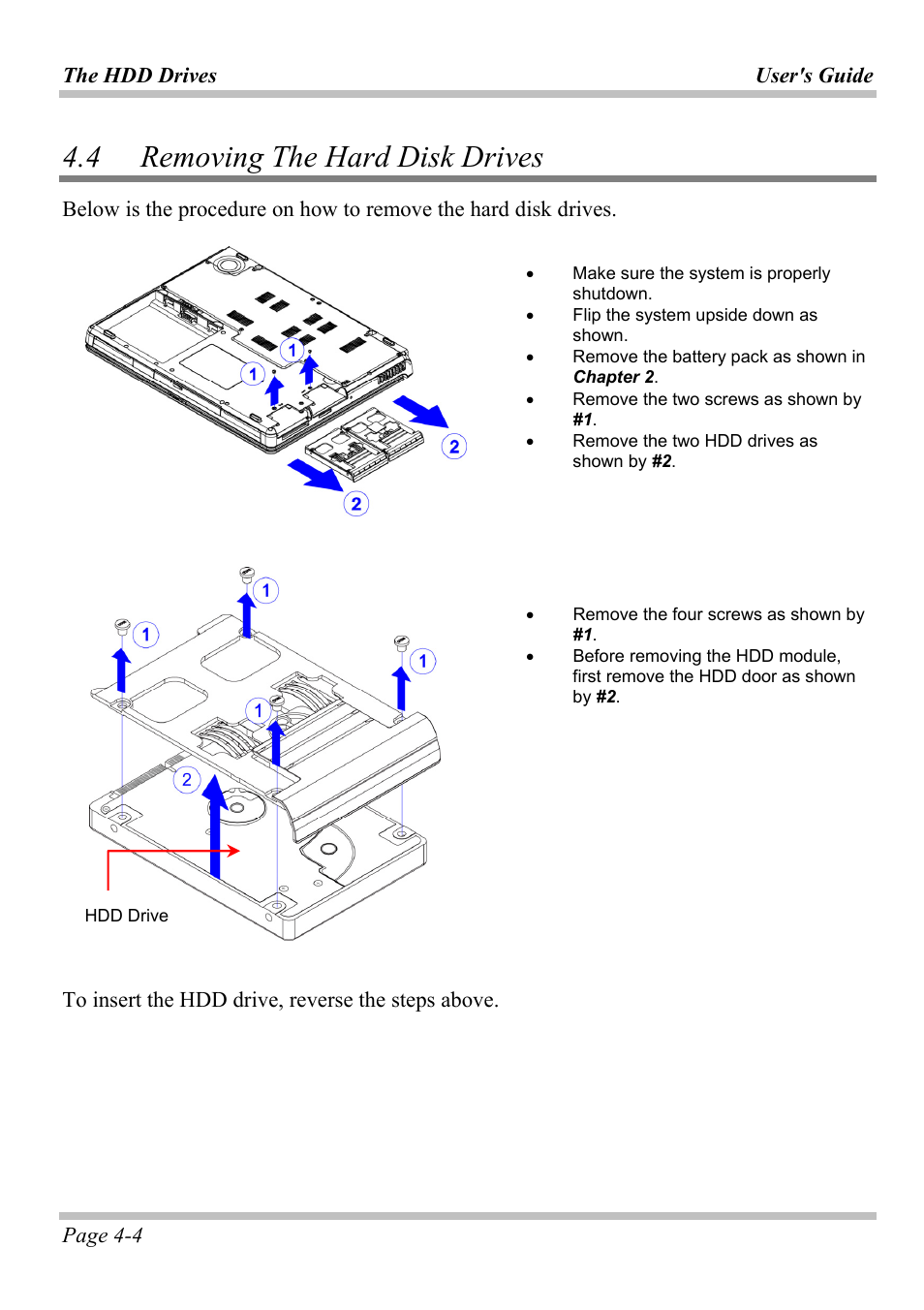 4 removing the hard disk drives, Emoving, Rives | Microsoft W840DI User Manual | Page 44 / 58