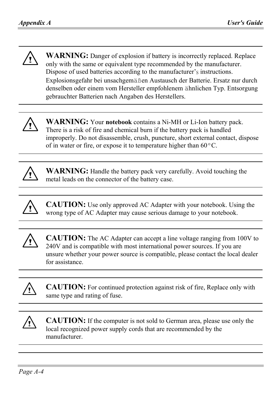 Warning, Caution | Microsoft W840DI User Manual | Page 48 / 58