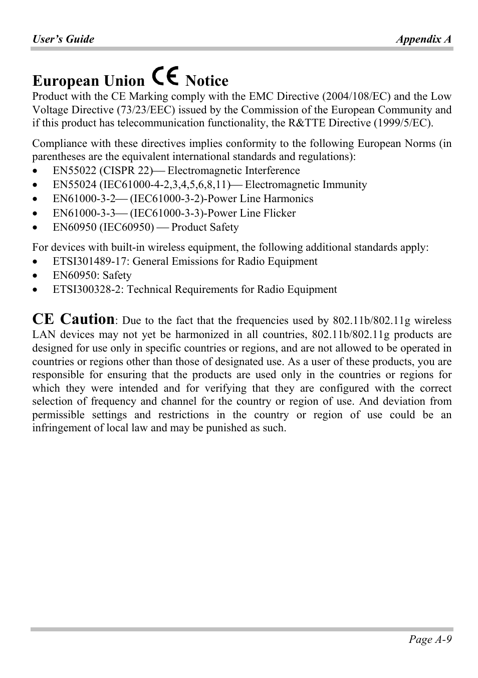 European union notice, Ce caution | Microsoft W840DI User Manual | Page 53 / 58