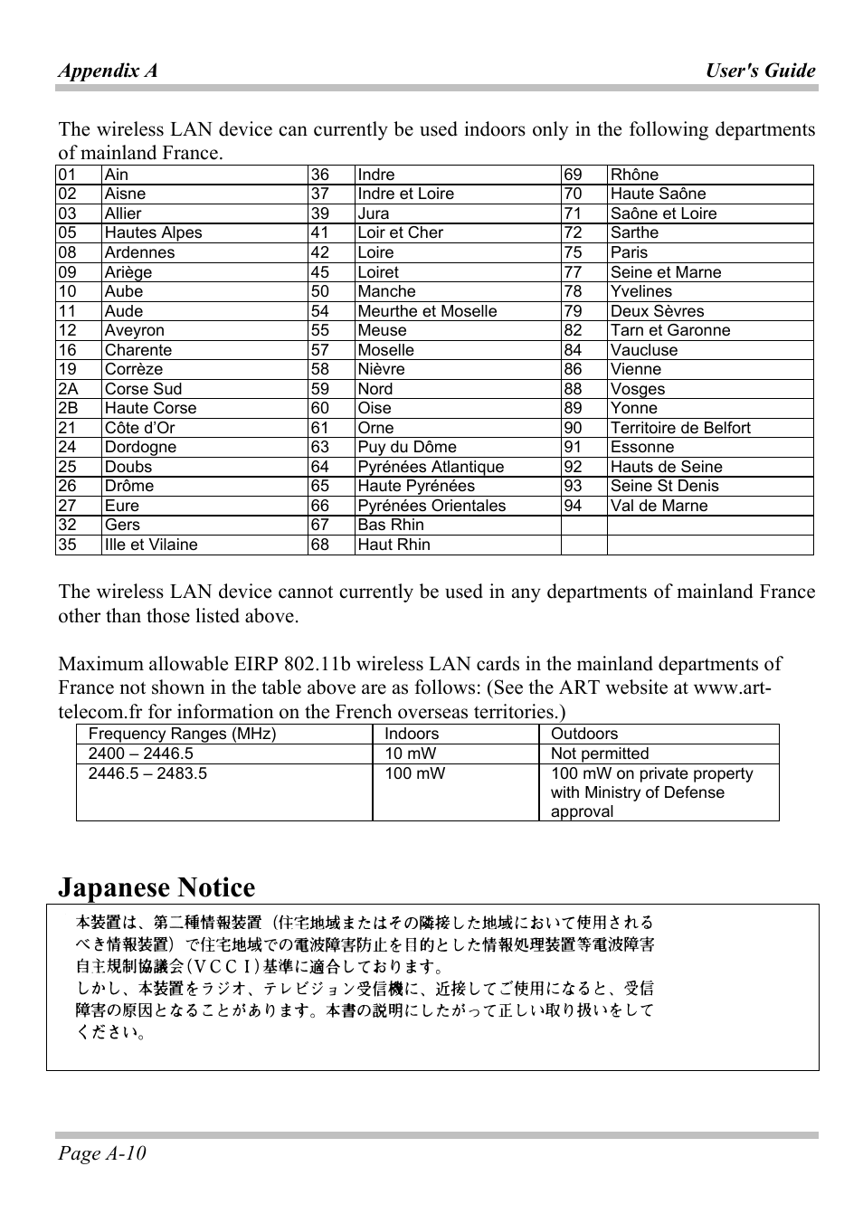 Japanese notice, Page a-10 | Microsoft W840DI User Manual | Page 54 / 58