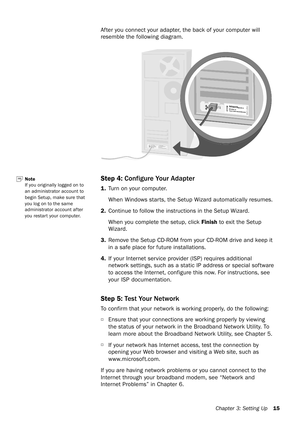 Step 4: configure your adapter, Step 5: test your network | Microsoft MN-130 User Manual | Page 19 / 64