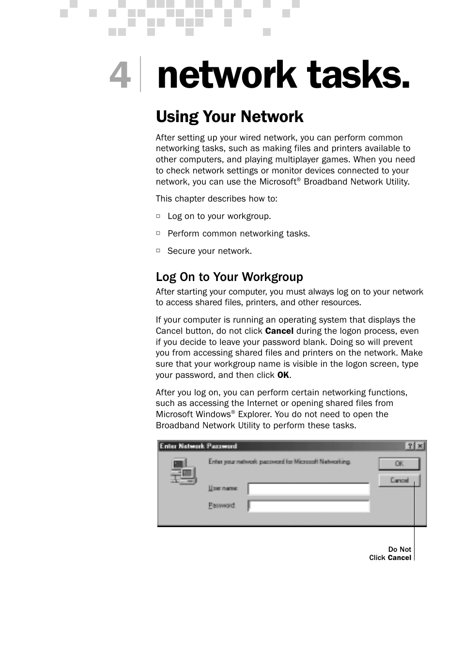Network tasks, Using your network | Microsoft MN-130 User Manual | Page 25 / 64