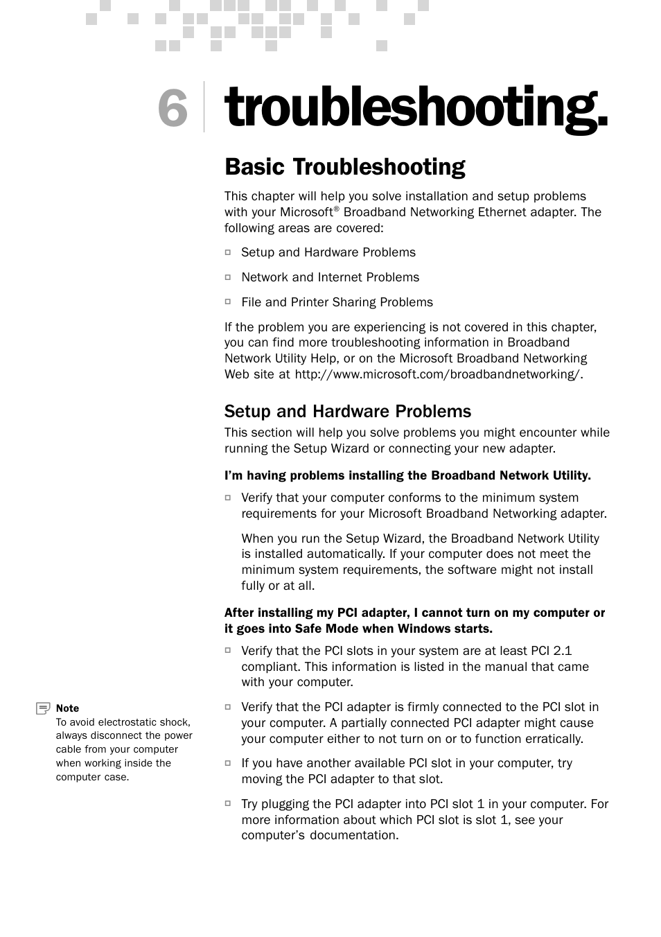 Troubleshooting, Basic troubleshooting, Setup and hardware problems | Microsoft MN-130 User Manual | Page 39 / 64