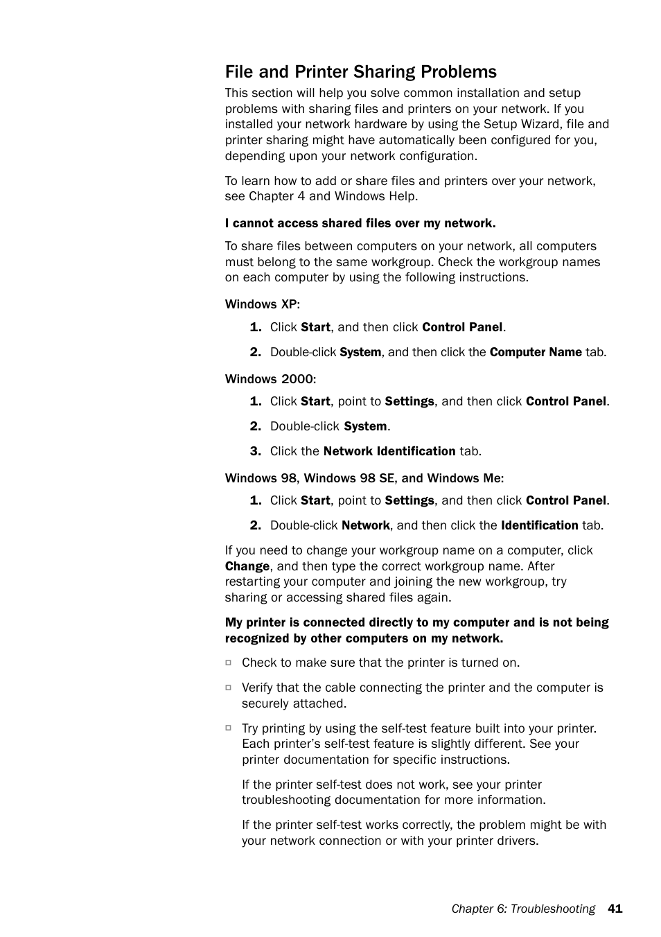 File and printer sharing problems | Microsoft MN-130 User Manual | Page 45 / 64