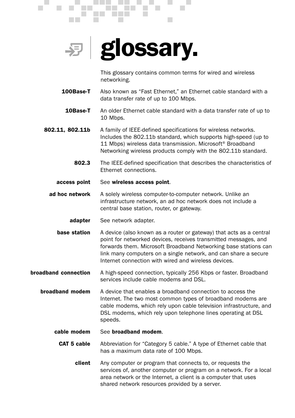 Glossary | Microsoft MN-130 User Manual | Page 55 / 64