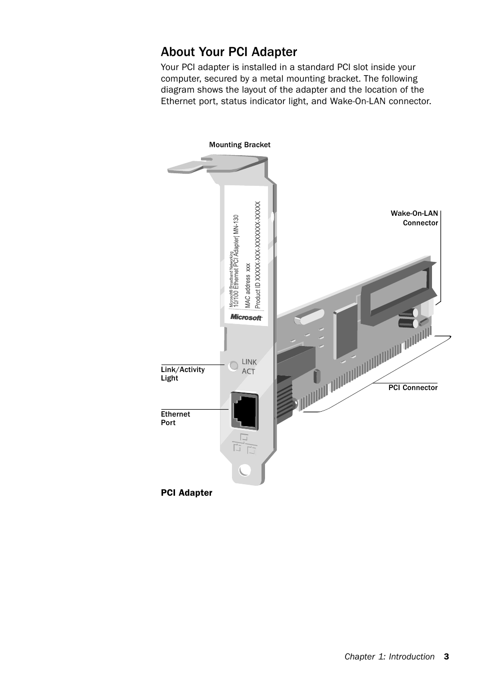 About your pci adapter | Microsoft MN-130 User Manual | Page 7 / 64