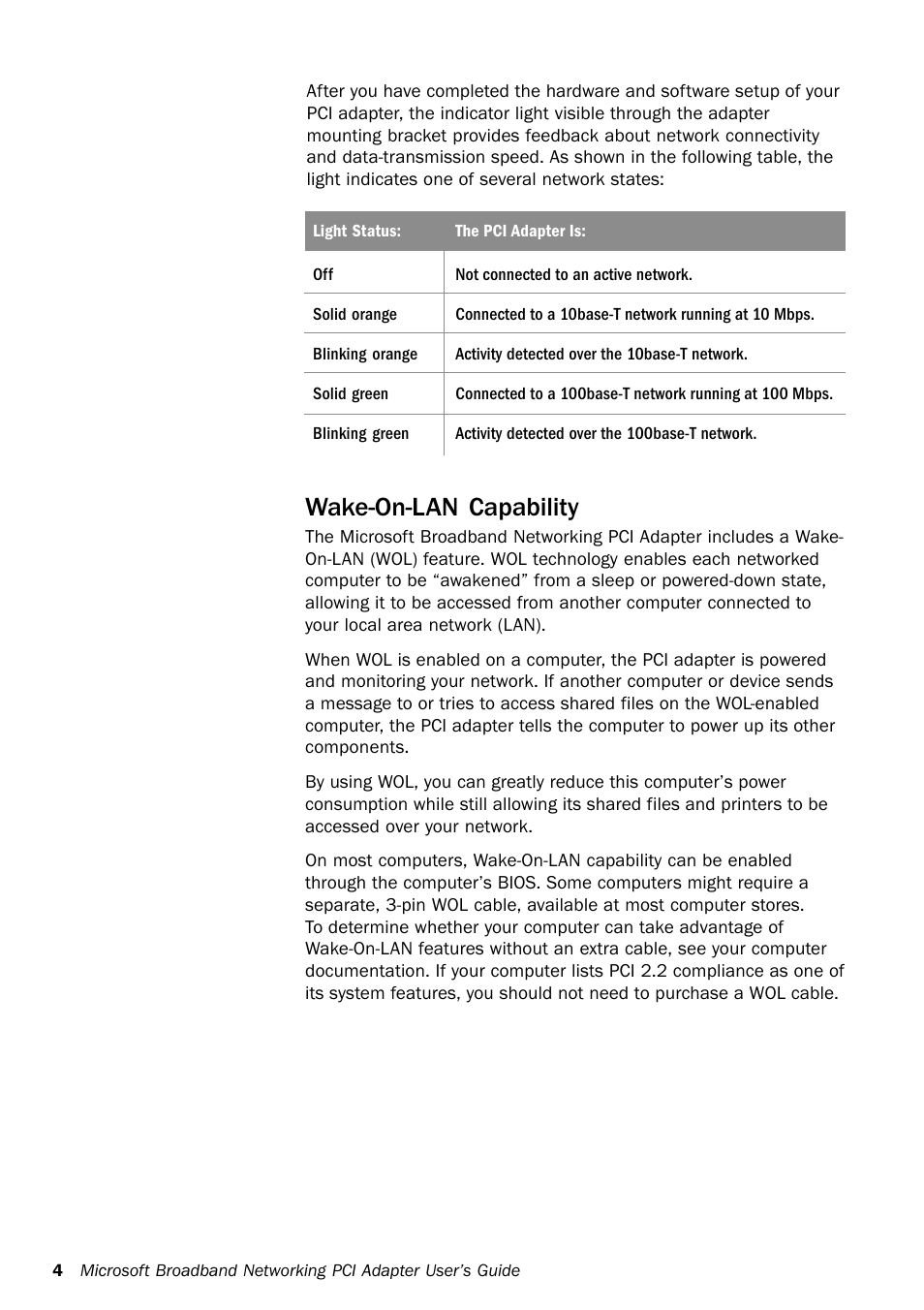 Wake-on-lan capability | Microsoft MN-130 User Manual | Page 8 / 64