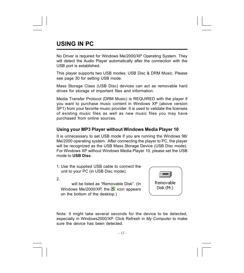 Using in pc | Microsoft HDP-3202-BS User Manual | Page 13 / 38